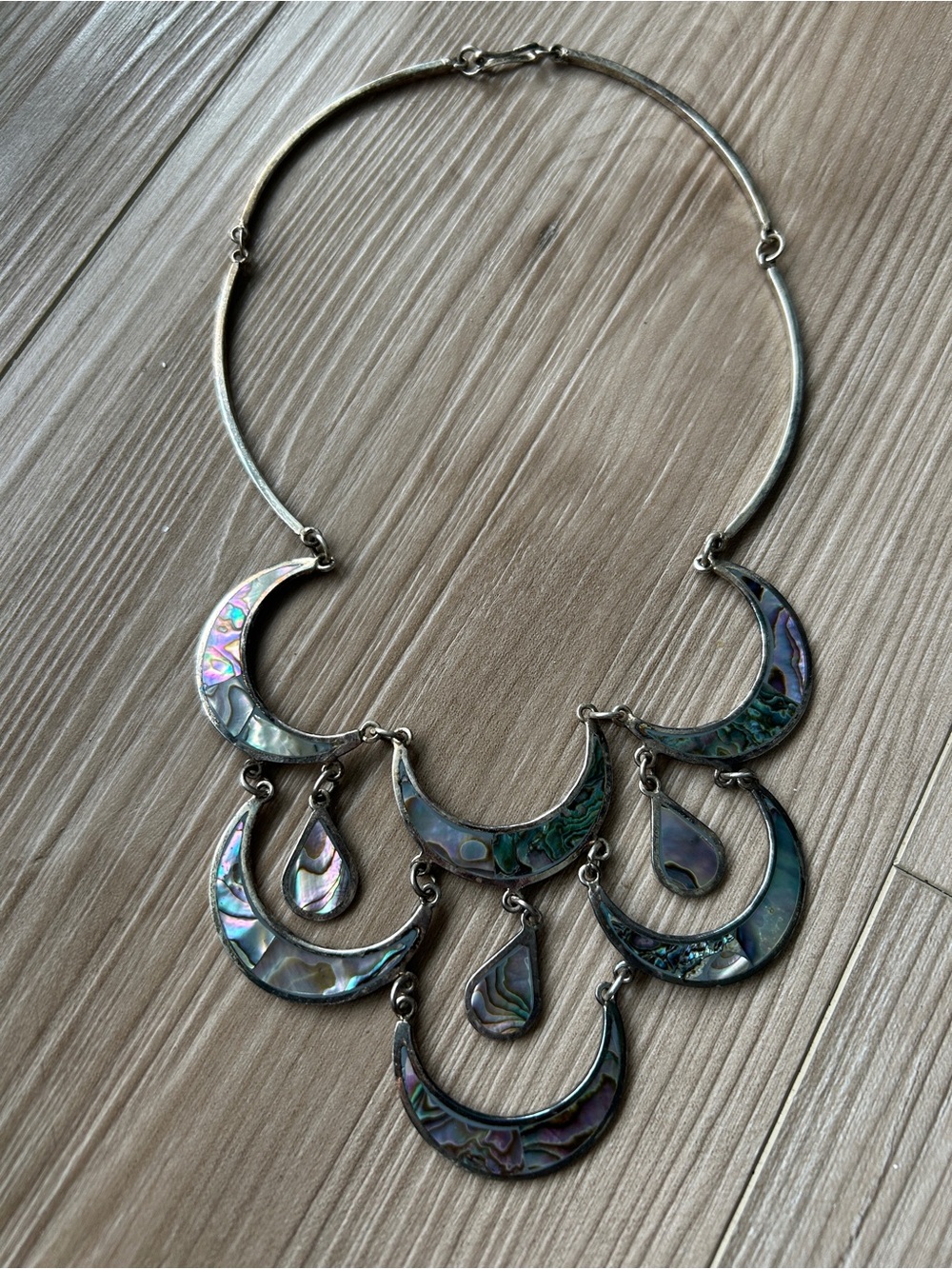 Iridescent Abalone Crescent Pendant Necklace - Women Jewelry